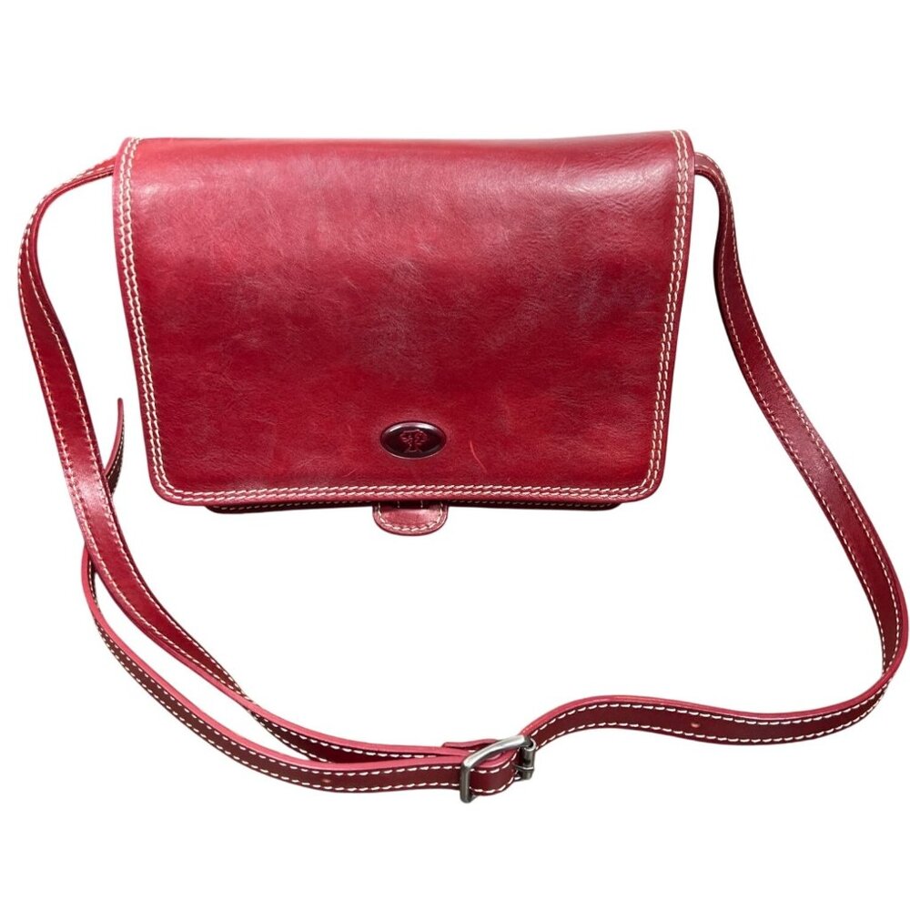 VINTAGE IL KUOIO Handmade Leather Messenger Crossbody Bag Red EUC